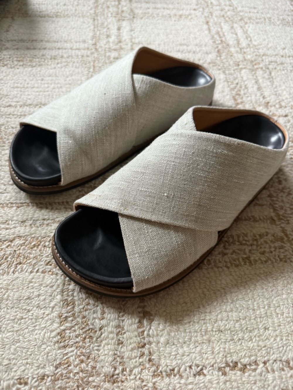 GANNI Crossover Strap Linen Slides - Beige - Size EU 39 / US 8.5